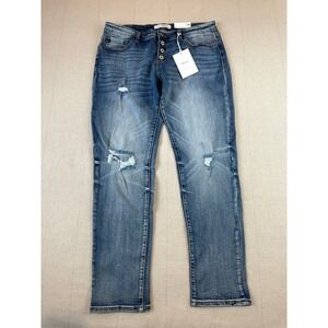 NWT KanCan | Straight Leg Distressed Button Fly Jeans Blue | Women's 13/30